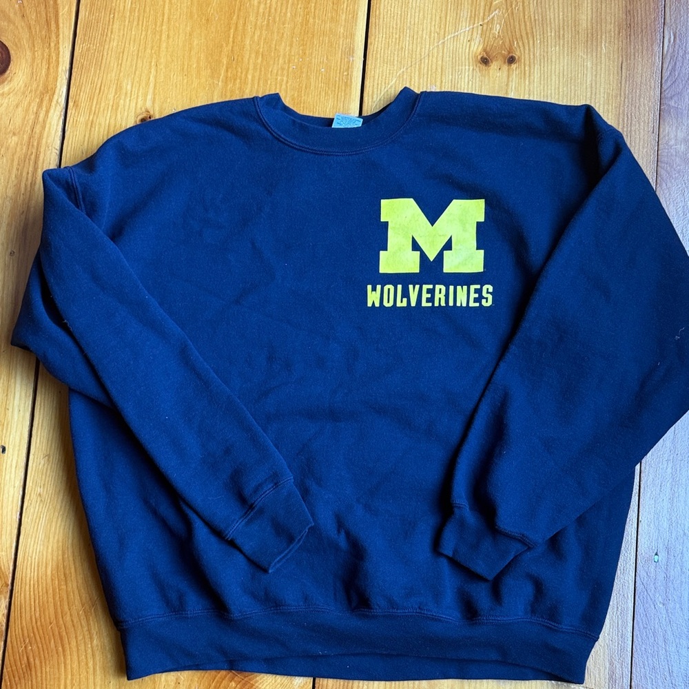Gildan Navy Blue Wolverines Crewneck Sweater